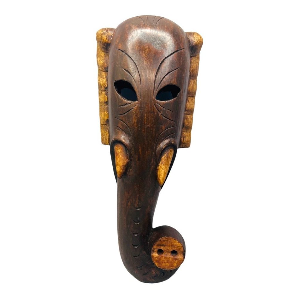 Large 14" x 5.75" Wood Elephant Wall Sconce Hand Carved in India